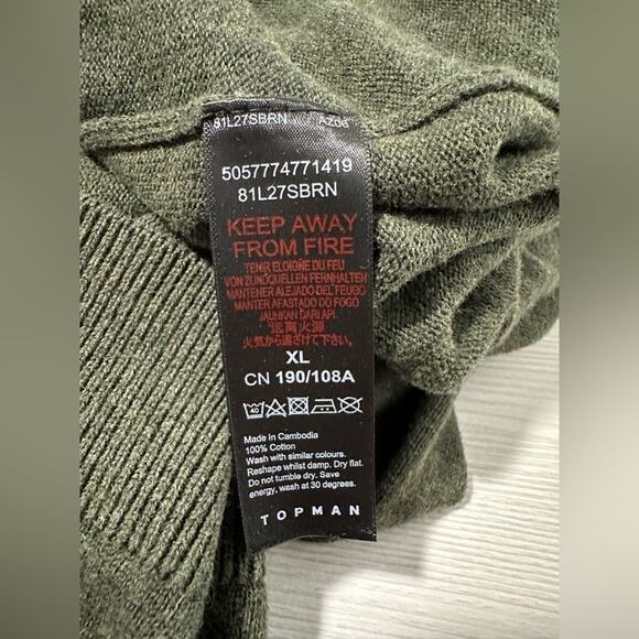 Topman Quarter Zip Funnel Neck Sweater Mens Size XL Green - Picture 5 of 5